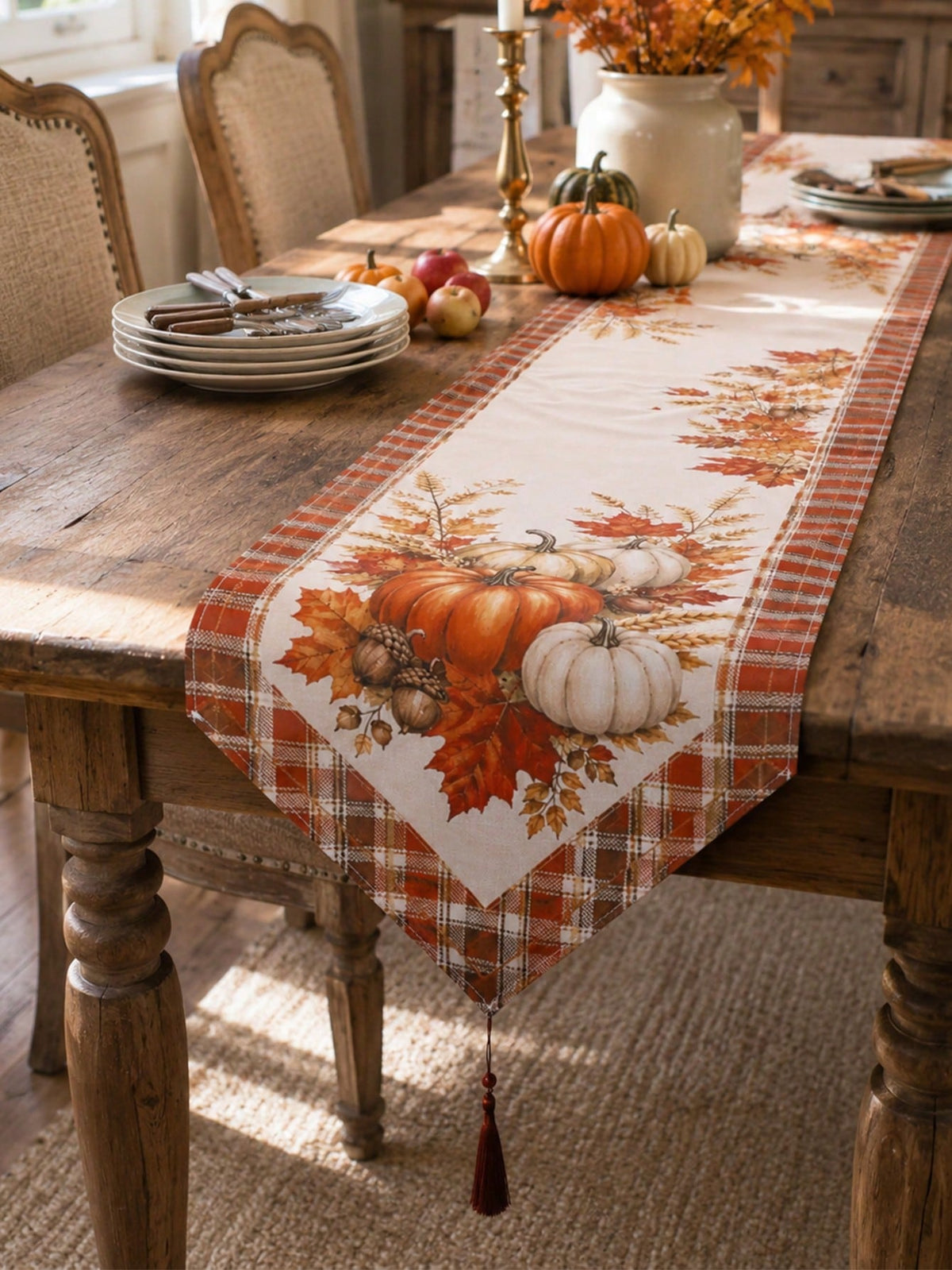 fall pumpkin plaid table runner - photo 7