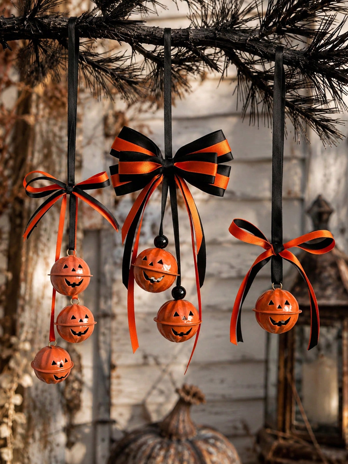 striped bow pumpkin bell hanger - photo 7