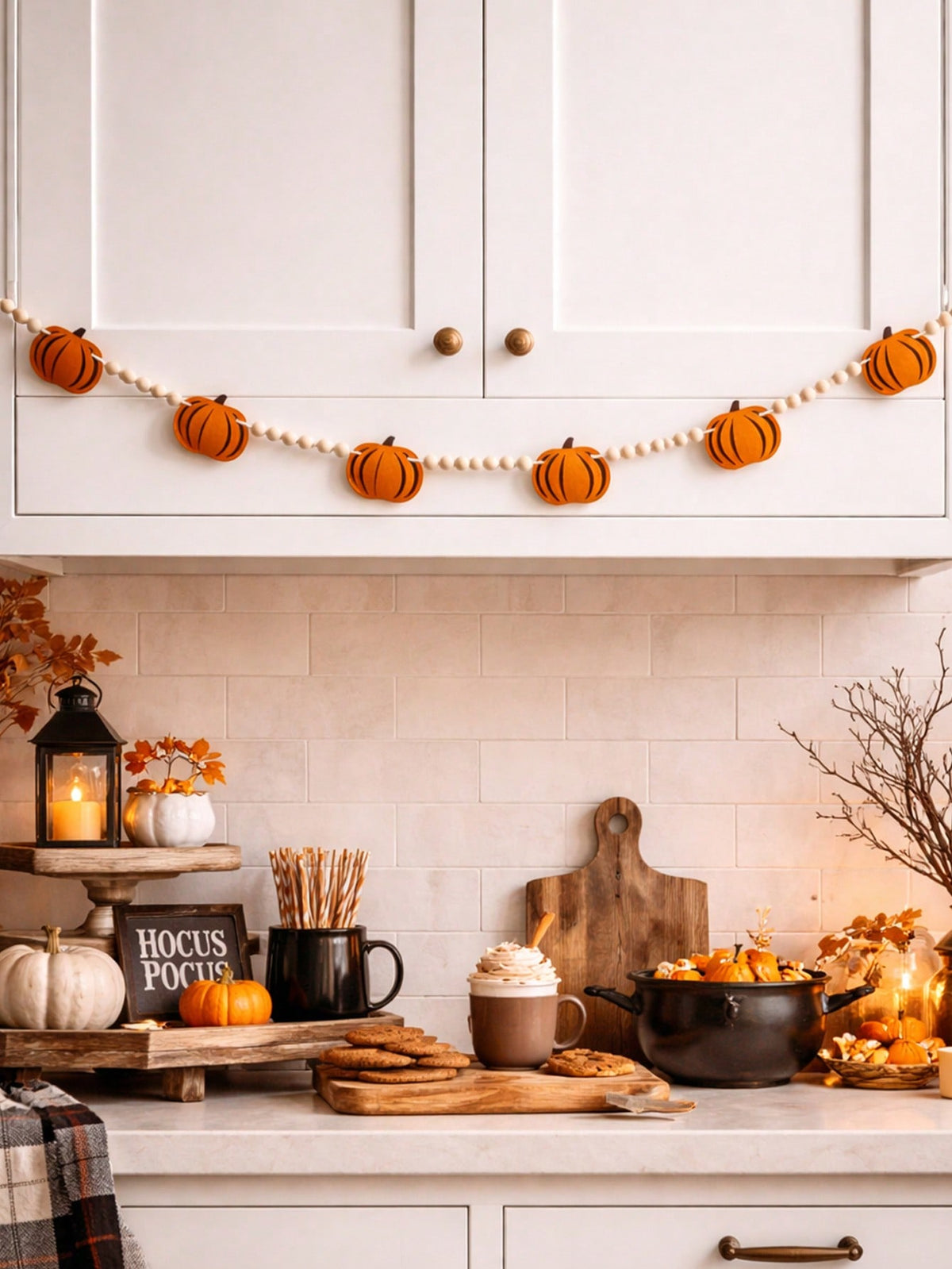felt pumpkin wood bead garland - photo 8