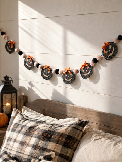 jack-o-lantern pom pom Halloween banner - photo 7