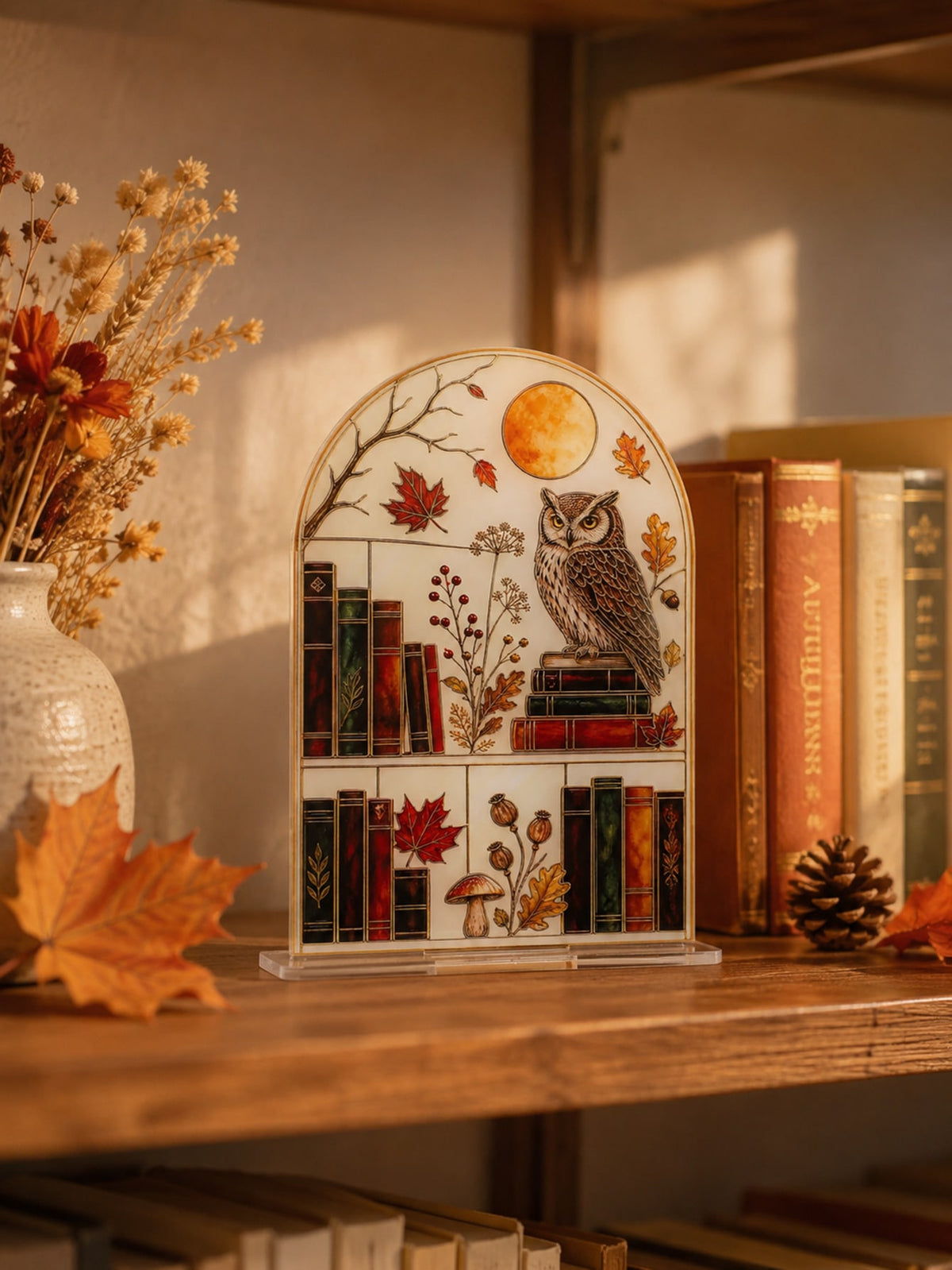 autumn owl bookshelf tabletop sign - photo 7