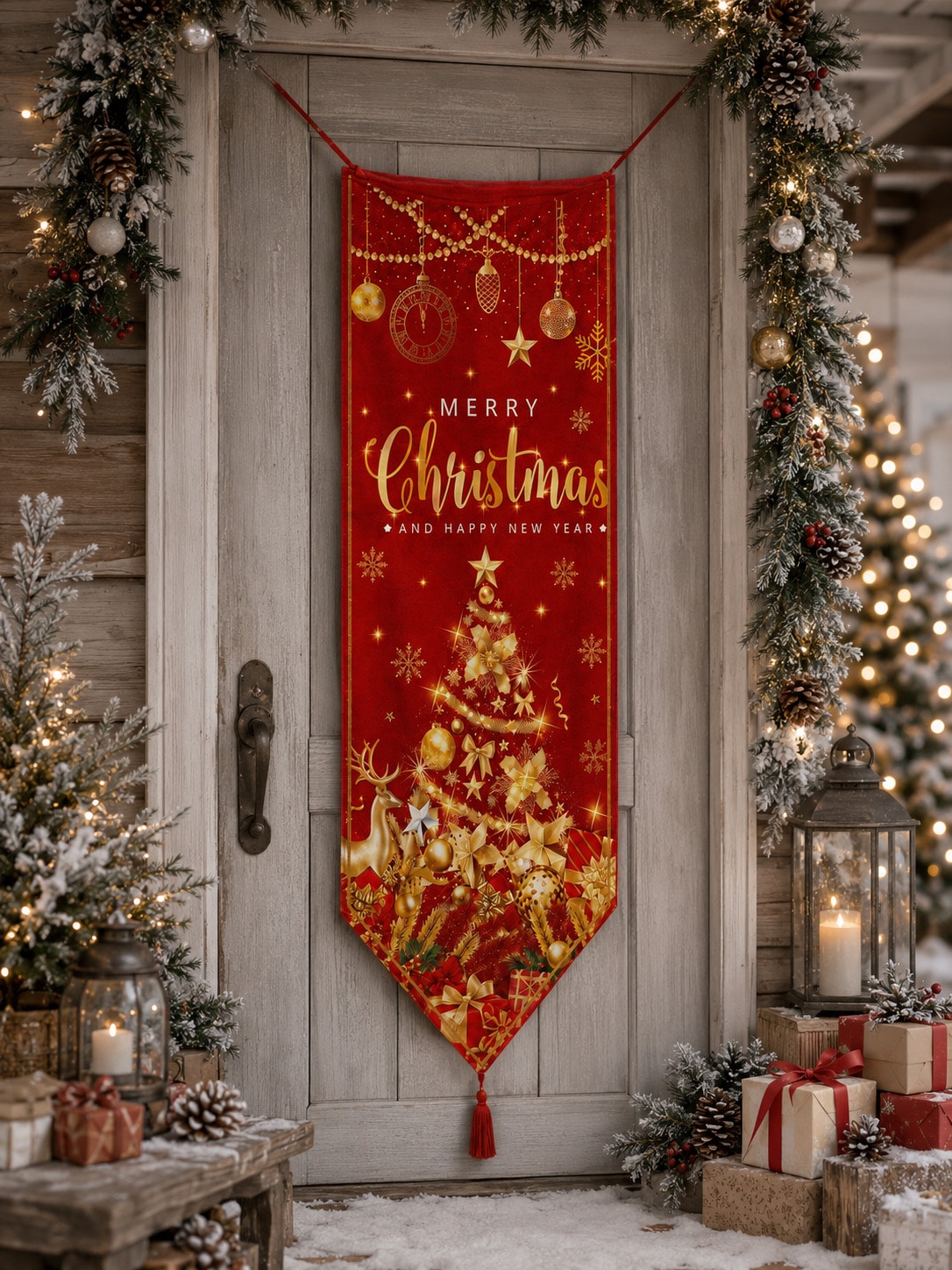Merry Christmas red door banner - photo 8