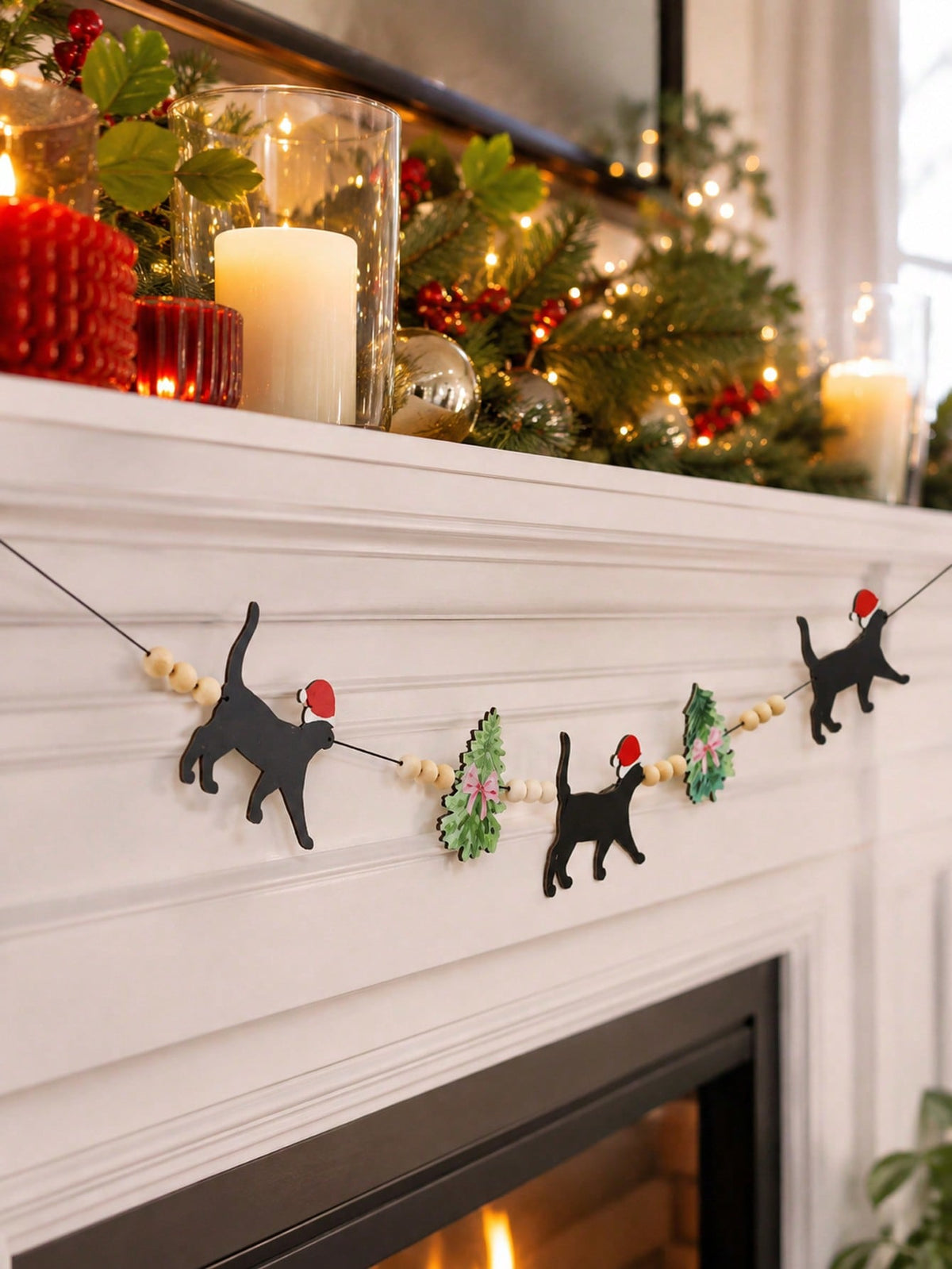 black cat Christmas felt garland - photo 8