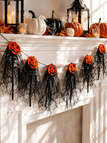 pumpkin black tulle Halloween garland - photo 8