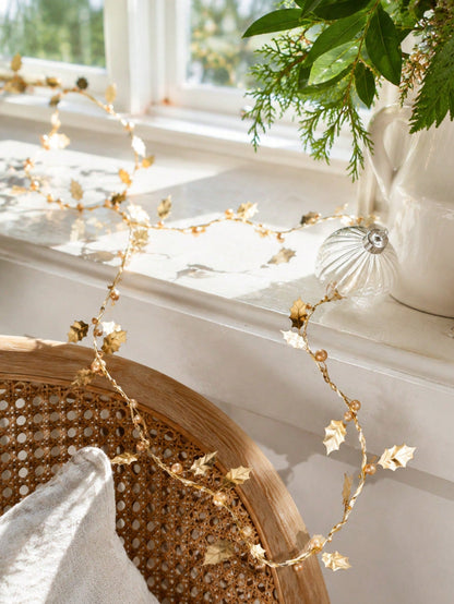 holly leaf bead garland - Gold photo 7