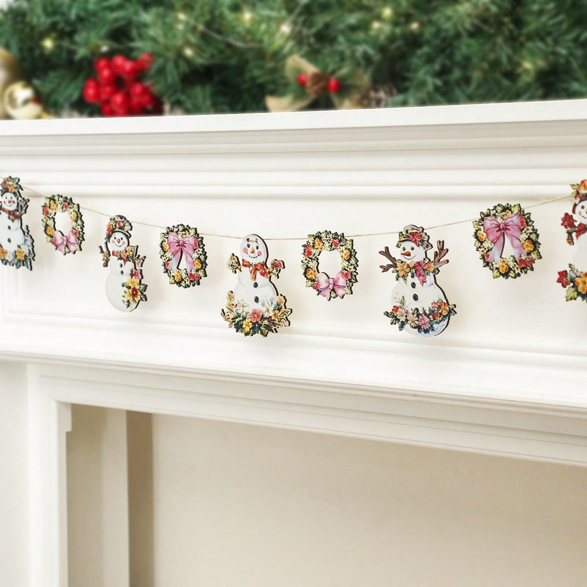 floral snowman wreath garland - photo 8