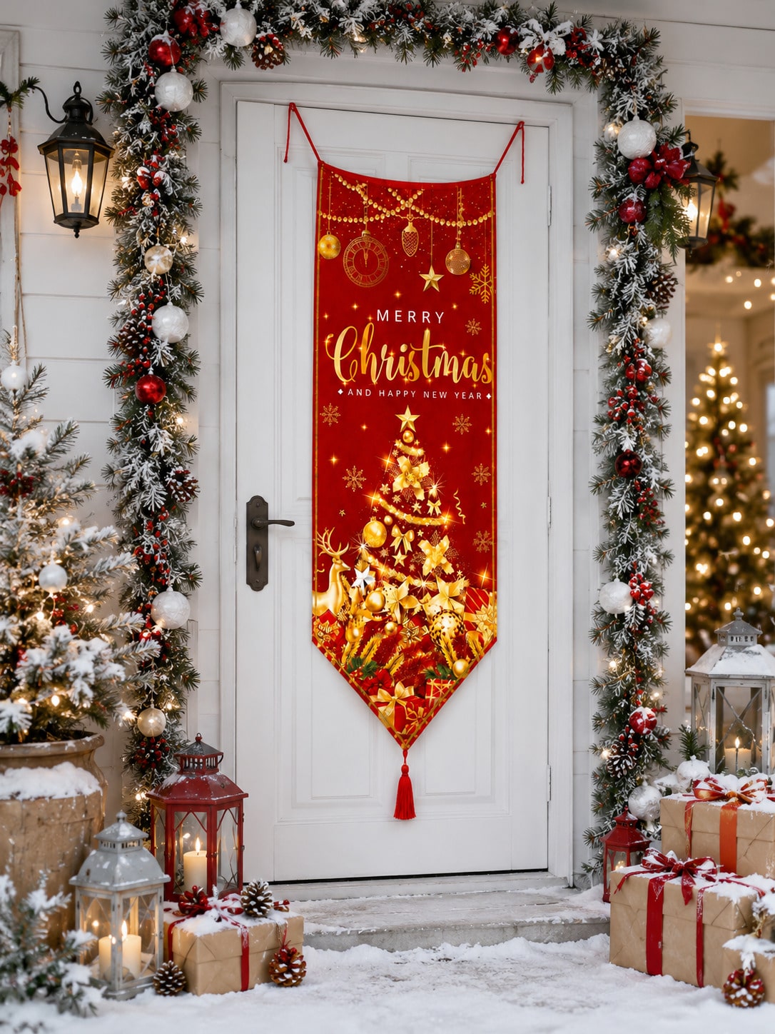 Merry Christmas red door banner - photo 9