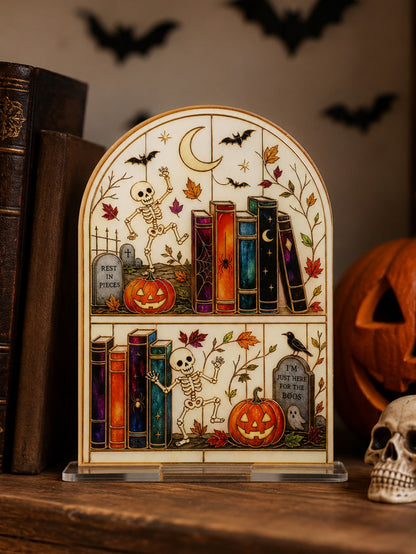 skeleton bookshelf Halloween tabletop sign - photo 8