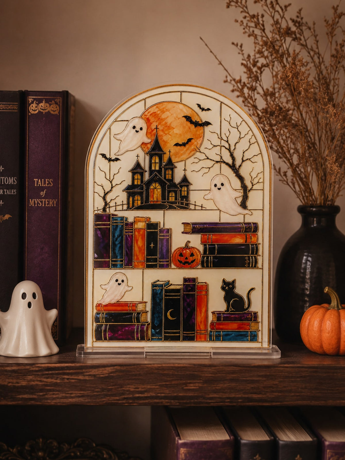 haunted house bookshelf Halloween sign - photo 9