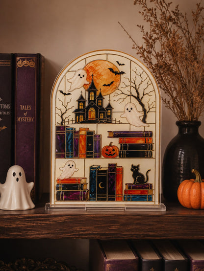haunted house bookshelf Halloween sign - photo 9
