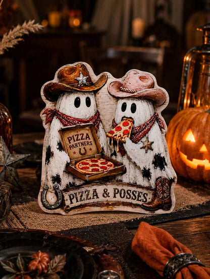 cowboy ghost pizza Halloween sign - photo 9