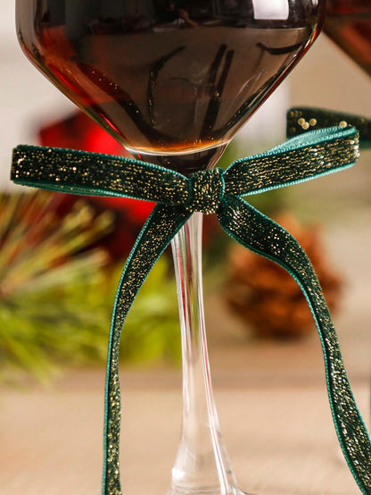 velvet wine glass bows - Green photo 9