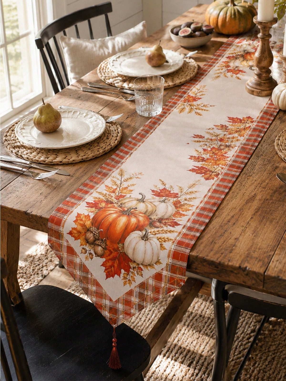 fall pumpkin plaid table runner - photo 8