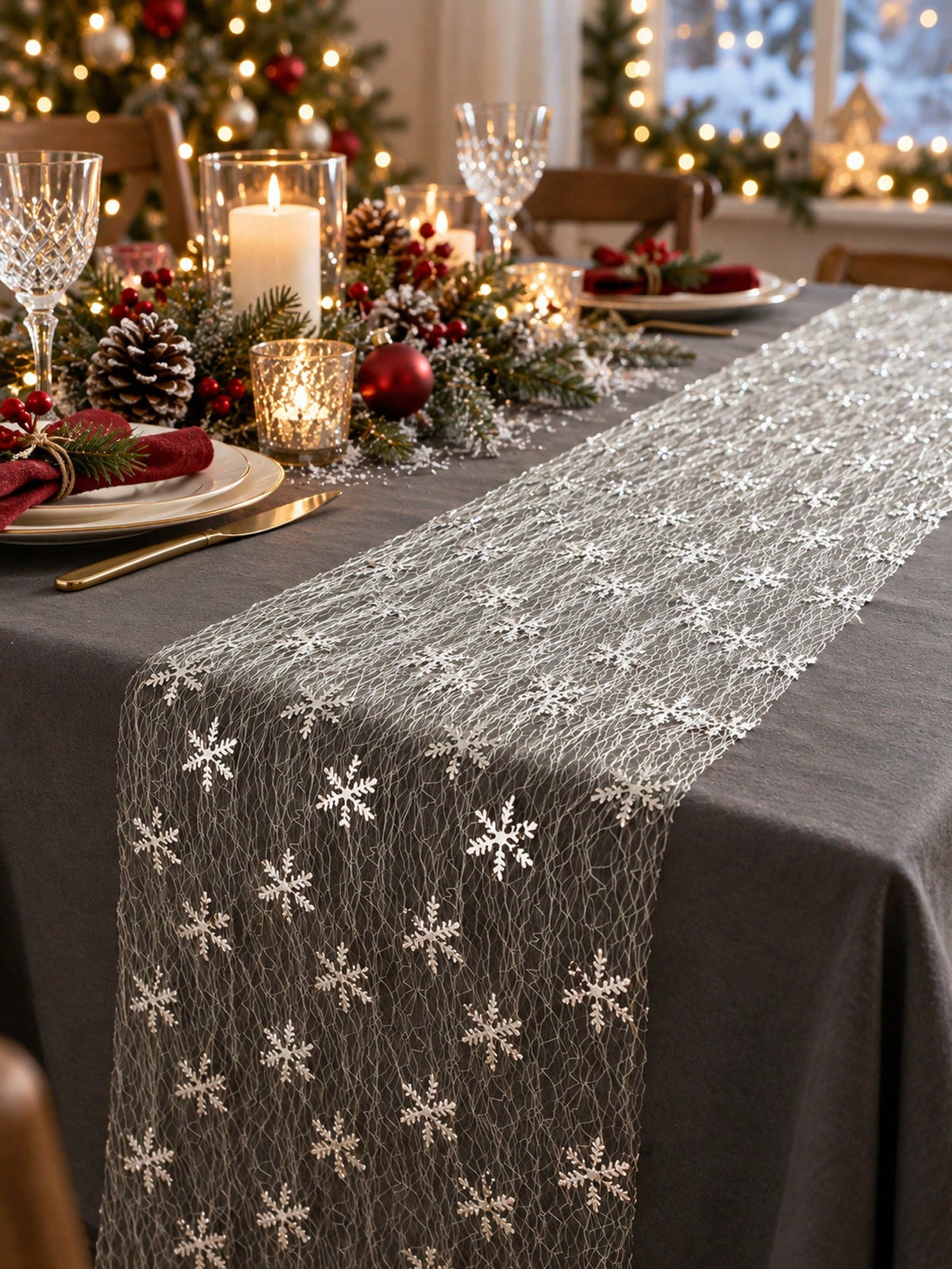snowflake sheer table runner - Silver photo 9