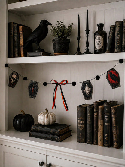 skull coffin raven gothic garland - photo 8