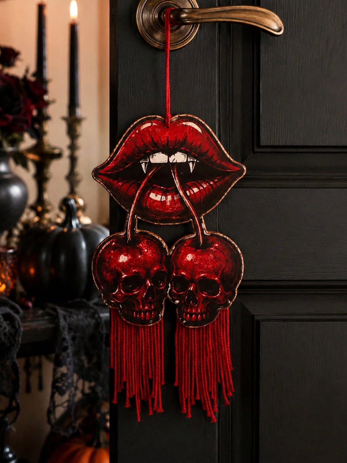 vampire lips cherry skull door hanger - photo 7