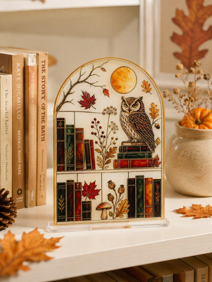 autumn owl bookshelf tabletop sign - photo 8
