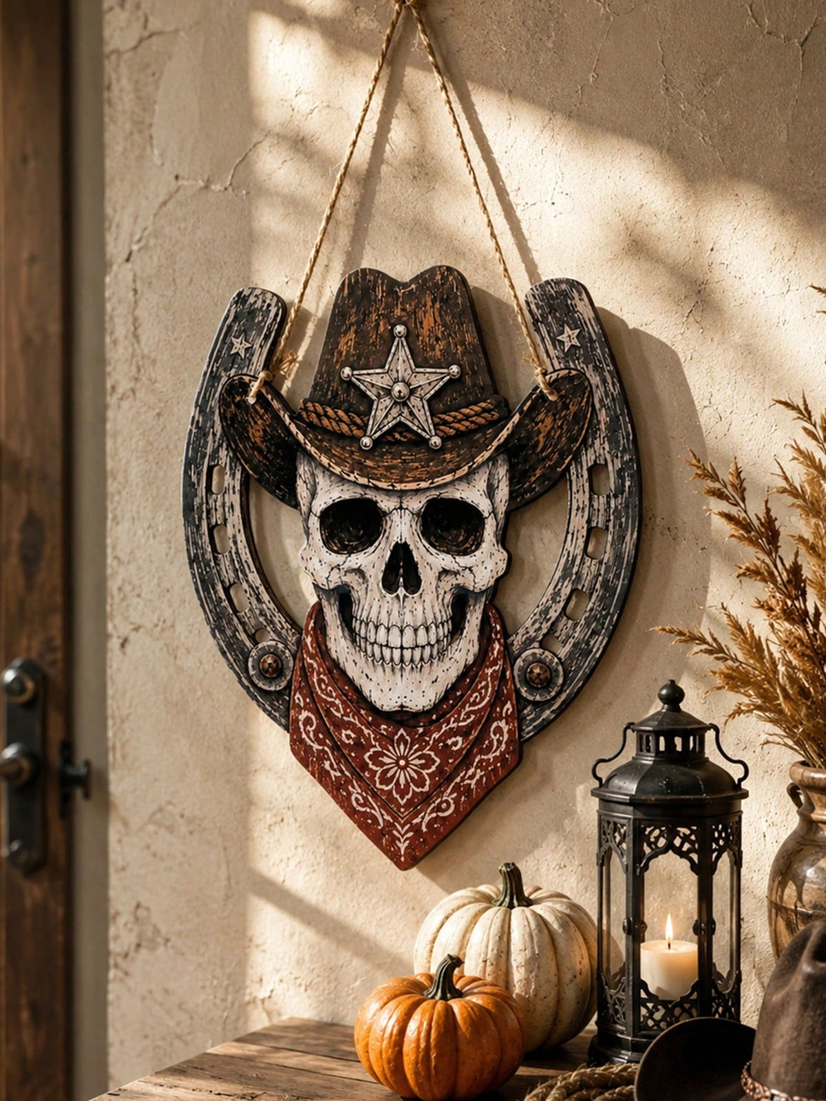 cowboy skull horseshoe door hanger - photo 8