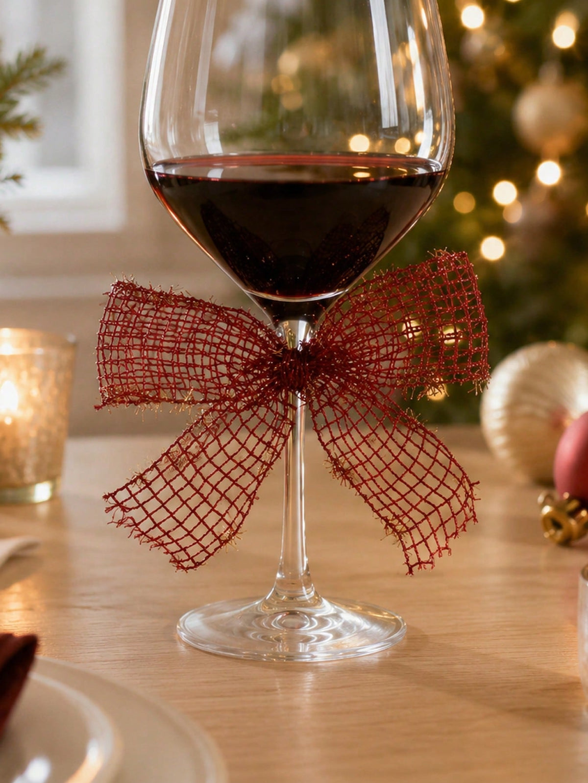 glitter mesh wine glass bows - Red photo 7