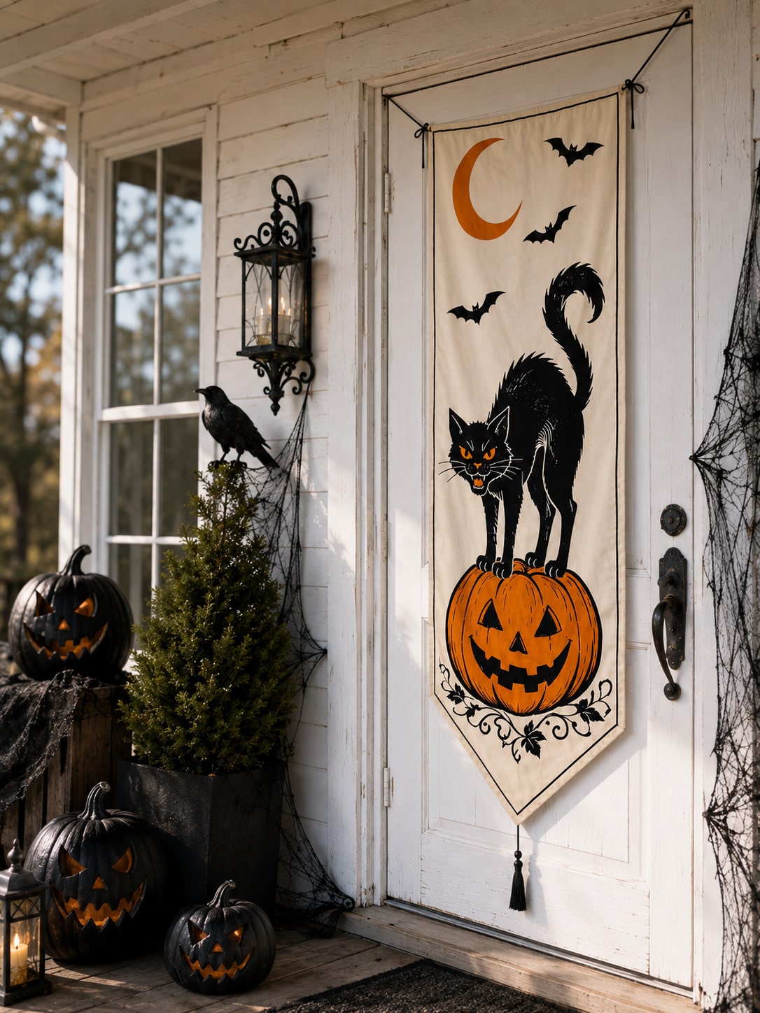 black cat pumpkin Halloween porch banner - photo 8