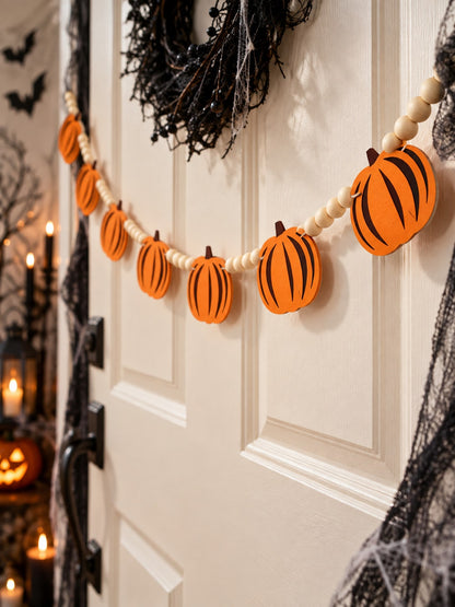 felt pumpkin wood bead garland - photo 9