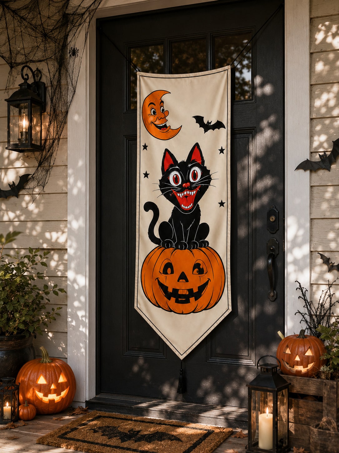 black cat on pumpkin door banner - photo 8