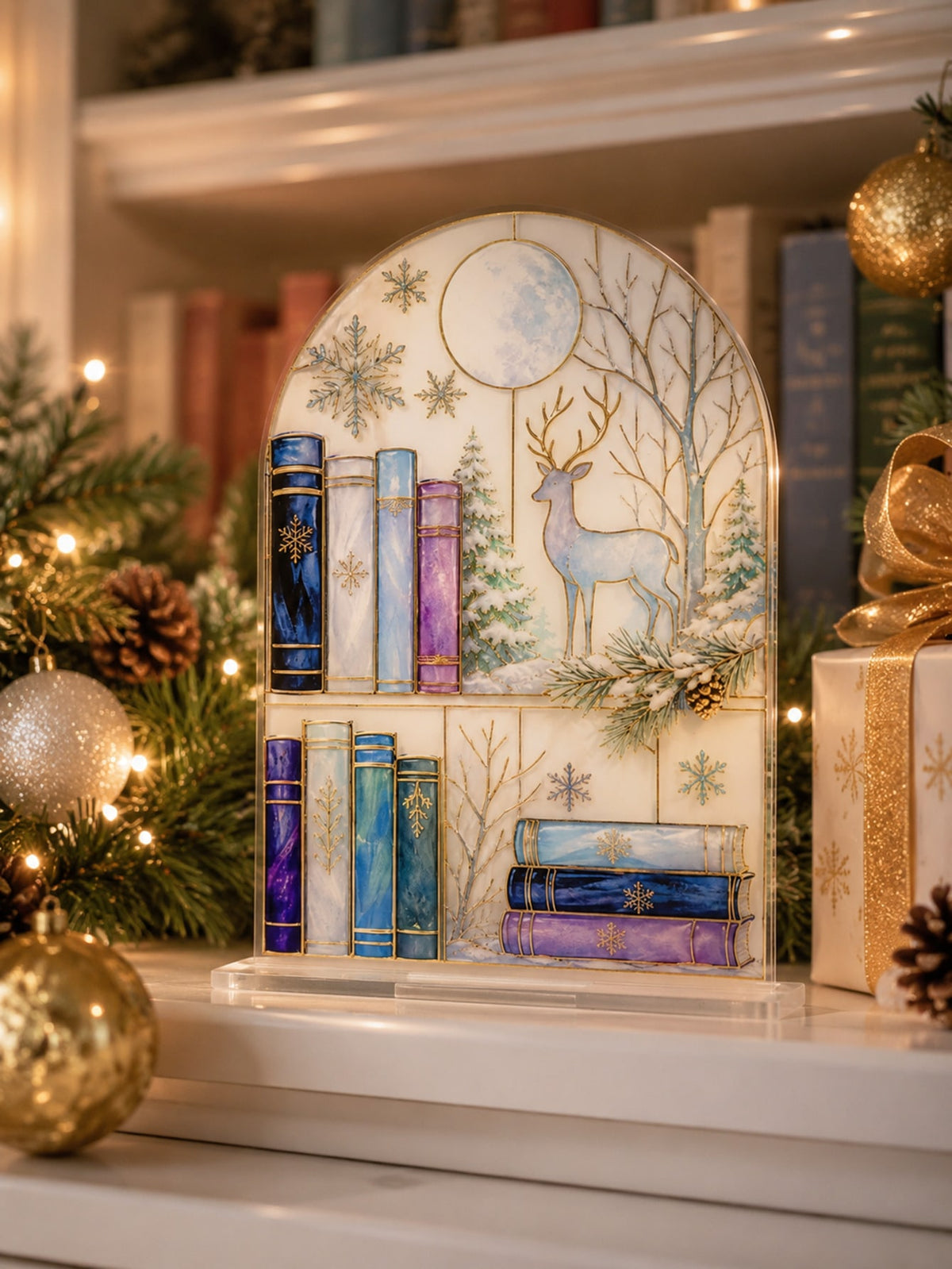 winter deer bookshelf plaque - photo 8