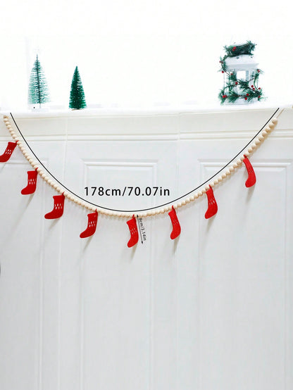 felt stocking bead garland - Red