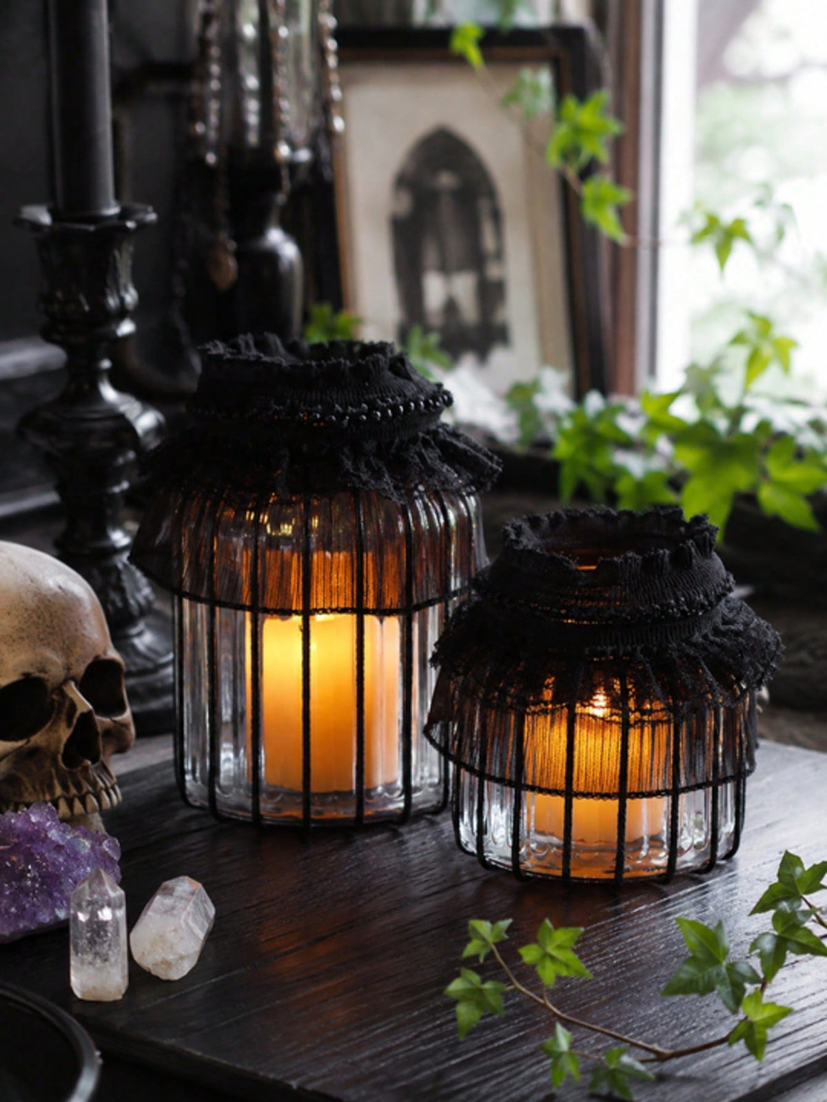 gothic lace jar candle holder - photo 7