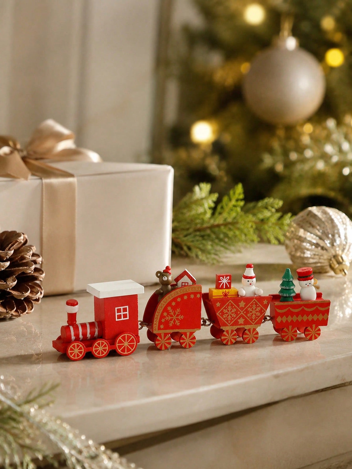 red Christmas train bear snowman - photo 6