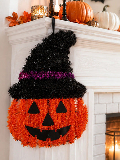witch hat pumpkin tinsel door hanger - photo 8