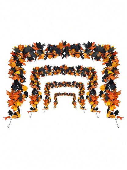 Halloween maple leaf garland shown in graduated arch shapes