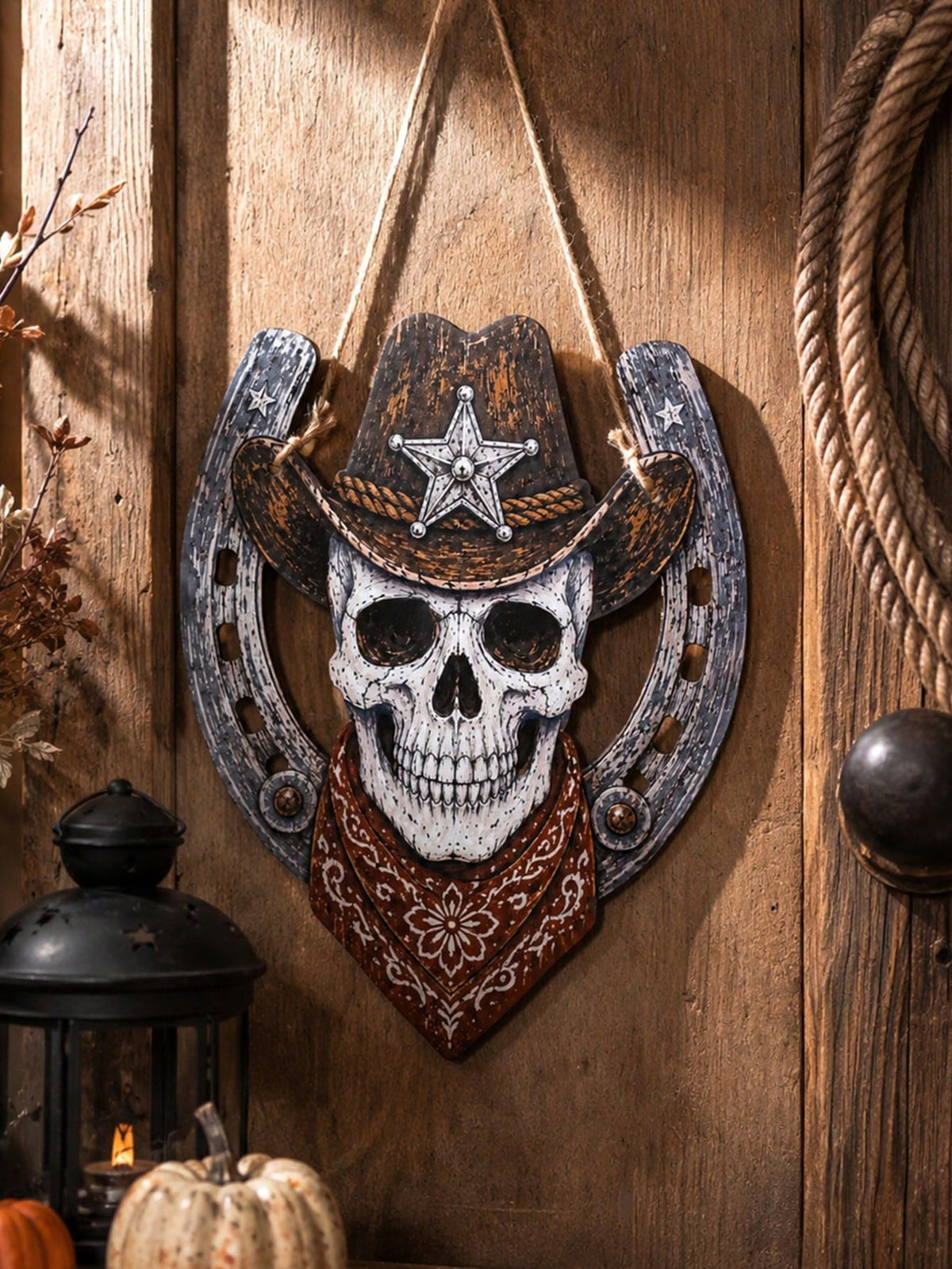cowboy skull horseshoe door hanger - photo 9