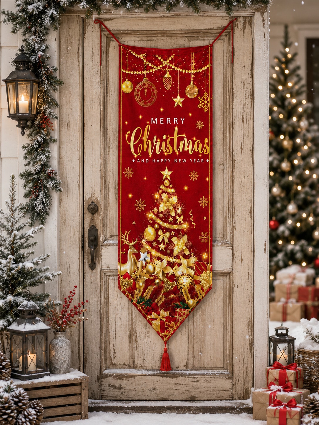 Merry Christmas red door banner - photo 10