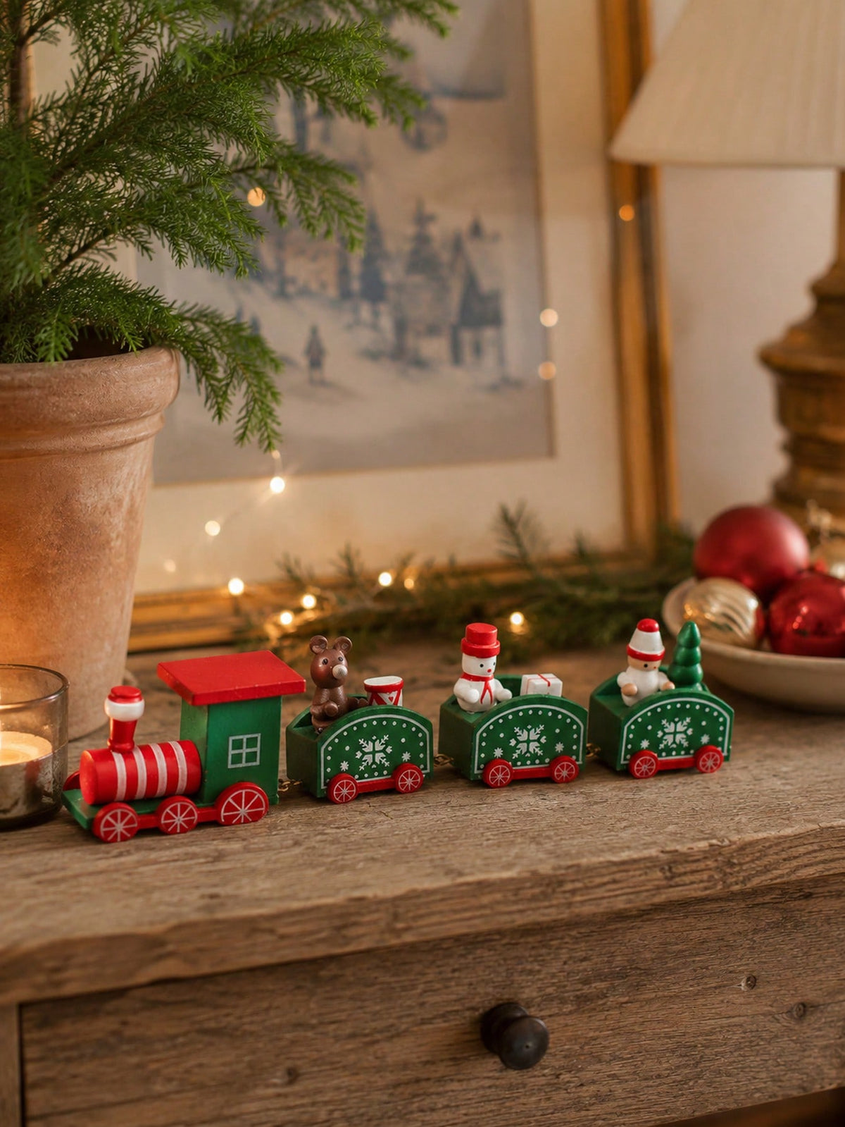 green red Christmas train decor - photo 9
