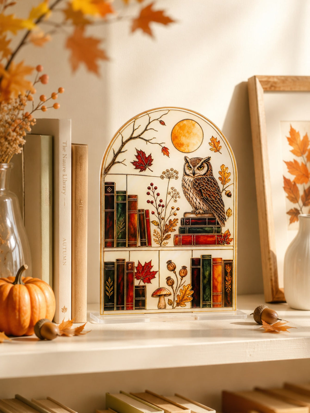 autumn owl bookshelf tabletop sign - photo 9