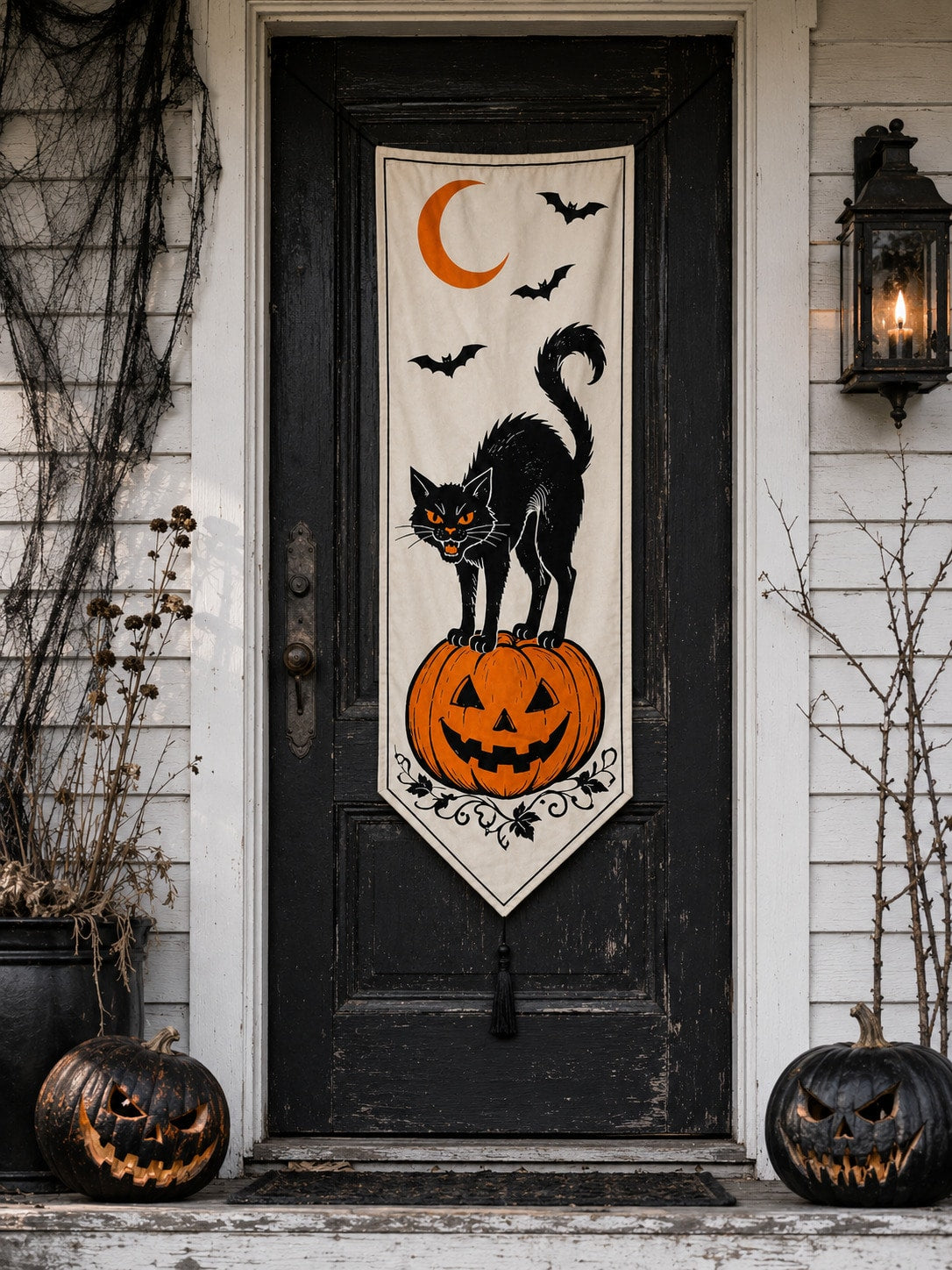 black cat pumpkin Halloween porch banner - photo 9
