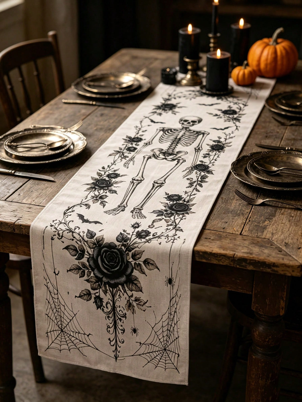skull black rose table runner - photo 9