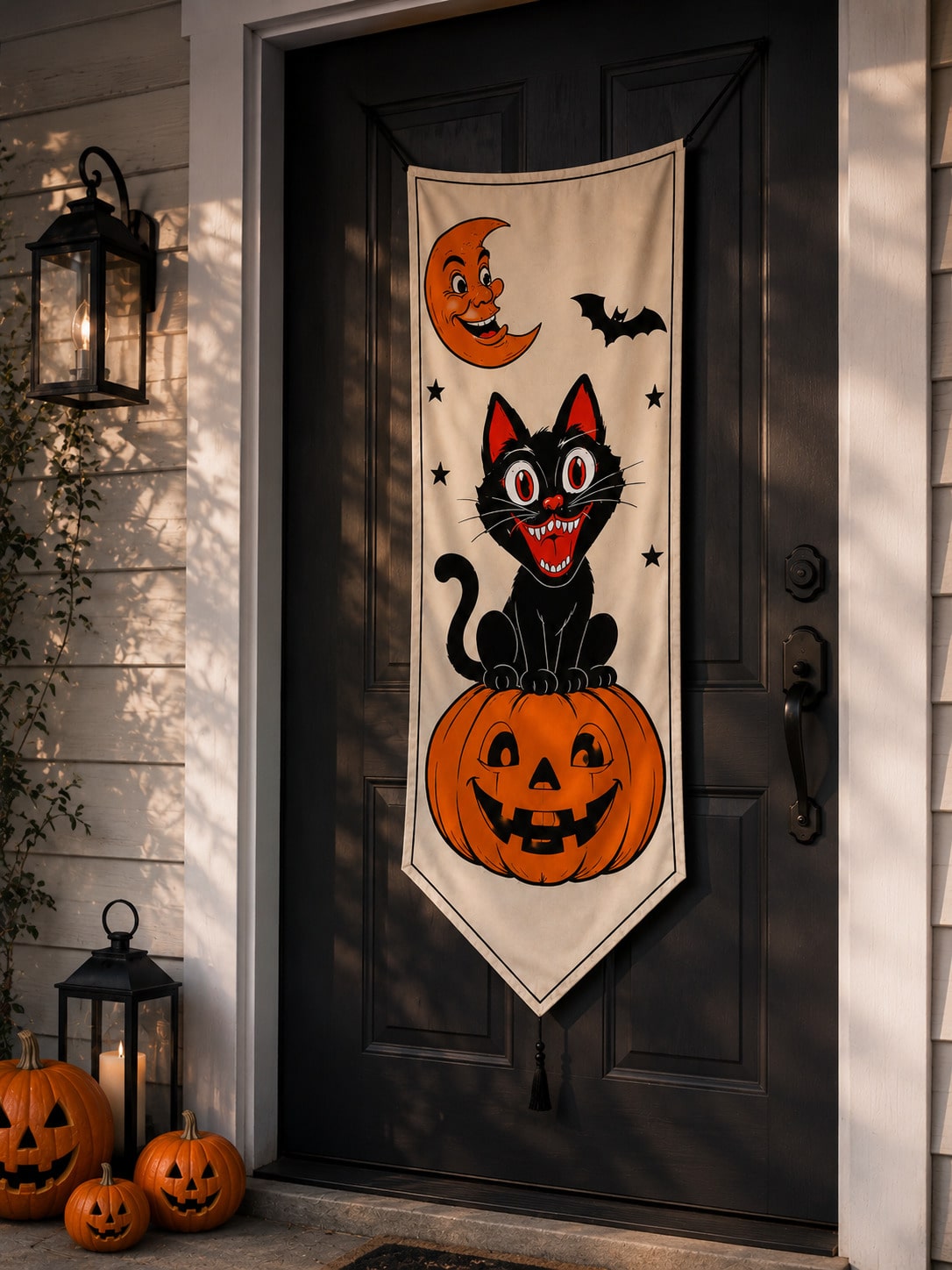 black cat on pumpkin door banner - photo 9