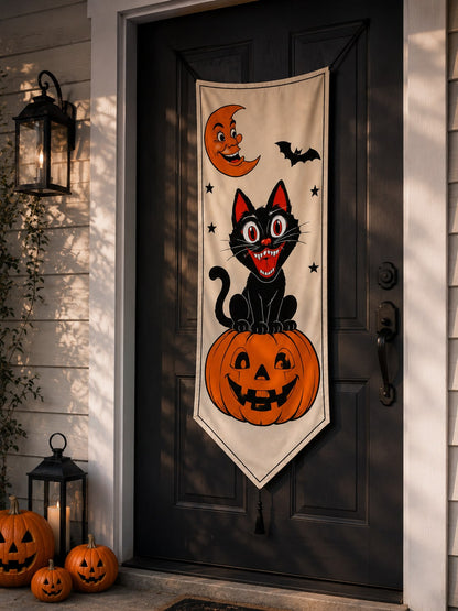 black cat on pumpkin door banner - photo 9