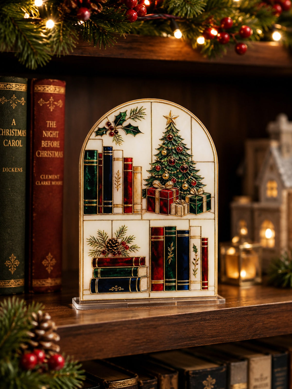 Christmas bookshelf scene plaque - photo 9