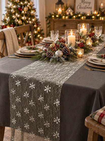 snowflake sheer table runner - Silver photo 10
