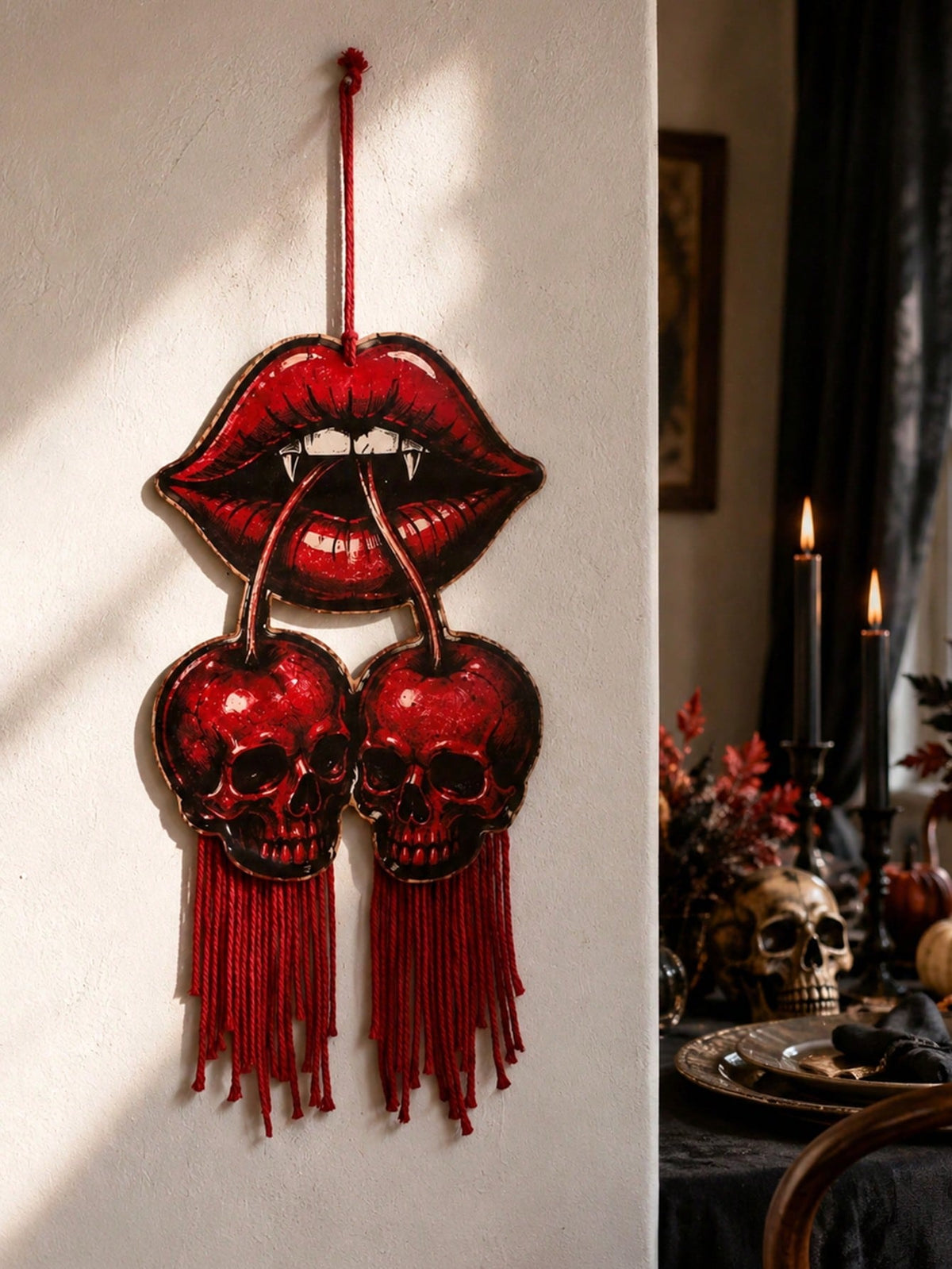 vampire lips cherry skull door hanger - photo 8