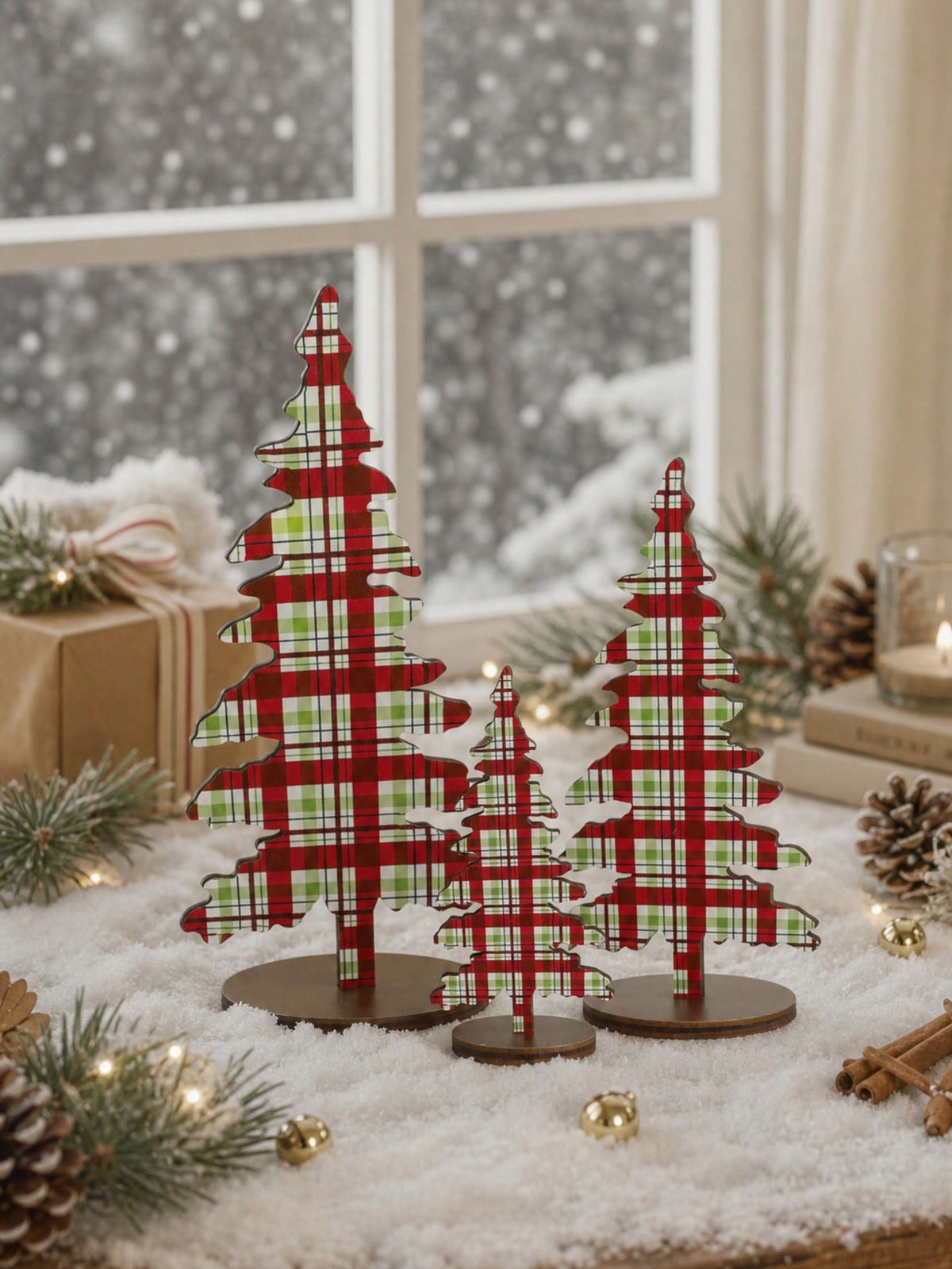 patterned Christmas tree tabletop decor - Red Plaid photo 8