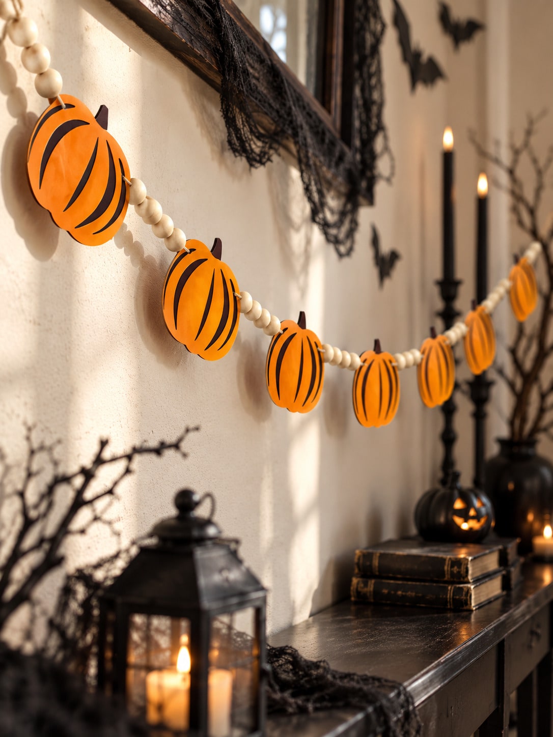 felt pumpkin wood bead garland - photo 10