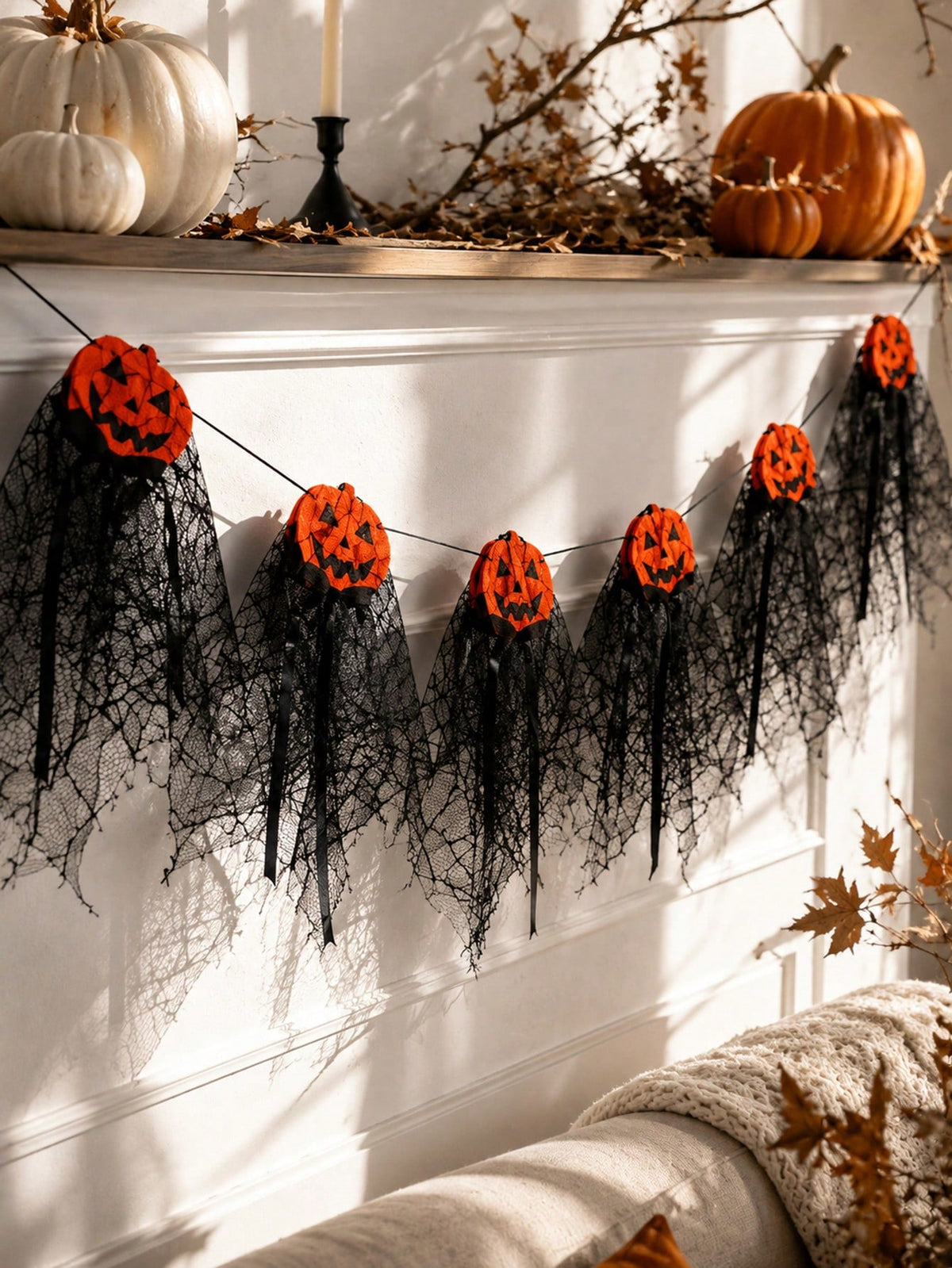 pumpkin black tulle Halloween garland - photo 10