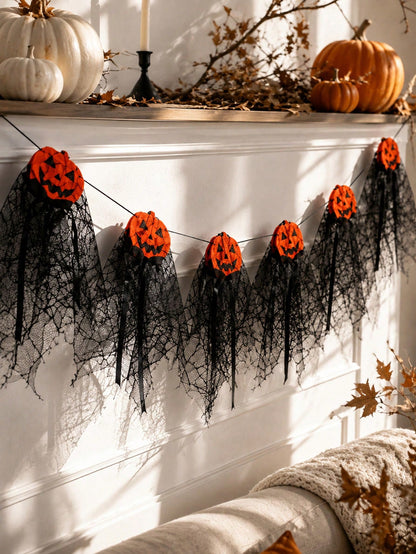 pumpkin black tulle Halloween garland - photo 10