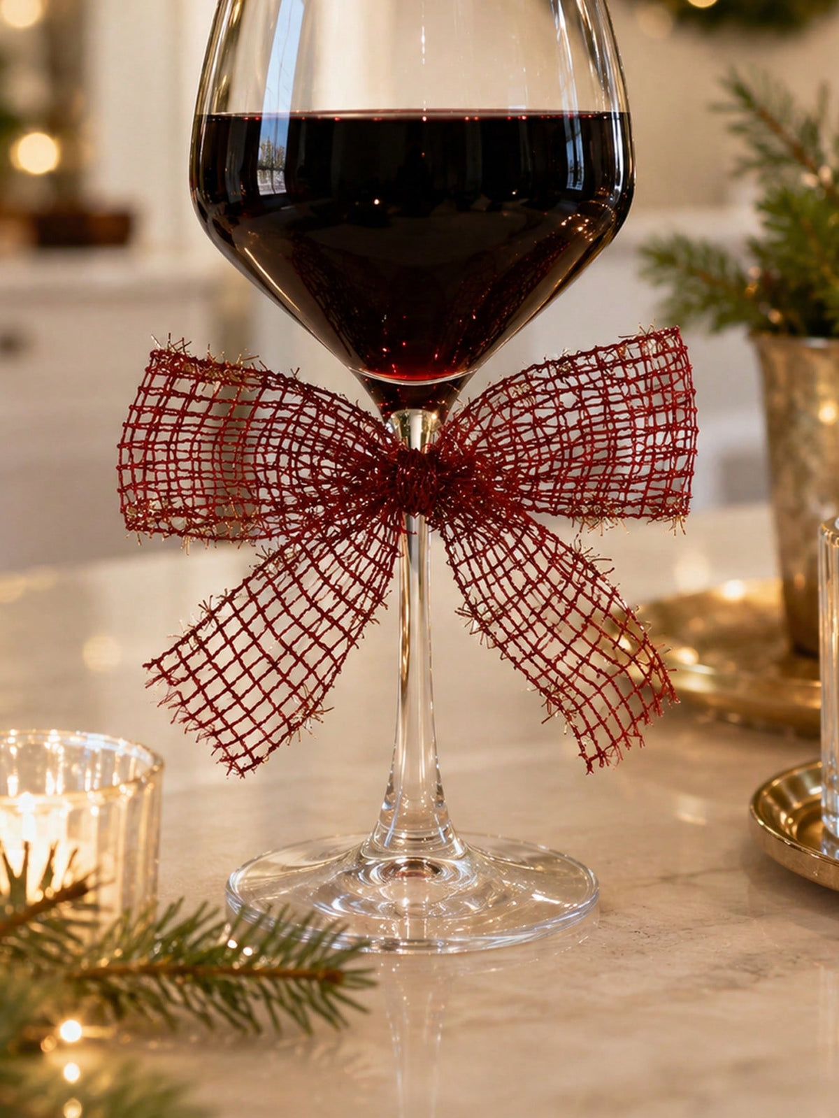 glitter mesh wine glass bows - Red photo 8