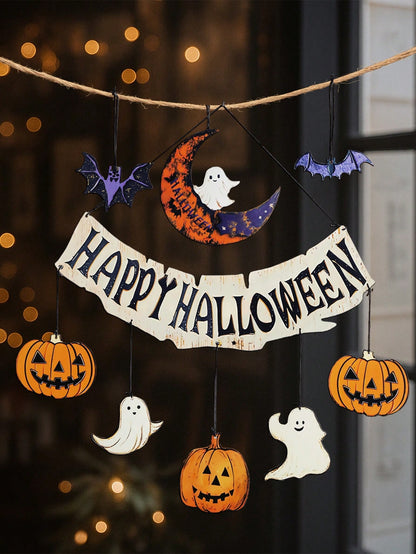 Happy Halloween banner moon pumpkins - photo 9