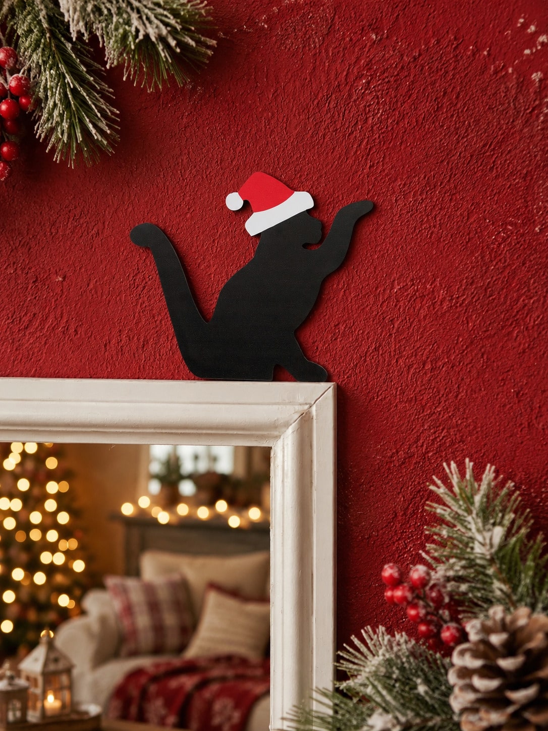 Santa hat black cat door decor - photo 10